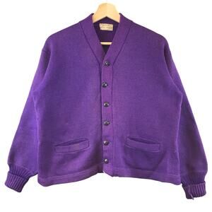 Vintage 1960S PURPLE‎ WOOL CARDIGAN button up sweater size M
